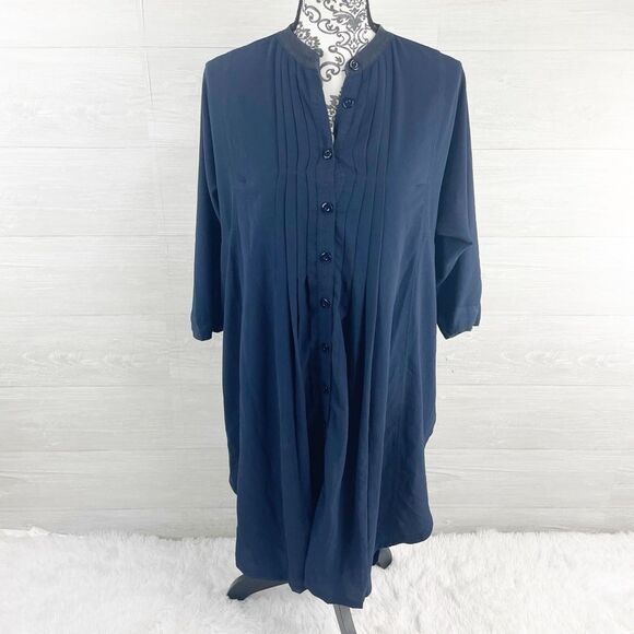 Byron Lars Beauty Mark Pleated Button Down Pintuck Shift Midi Dresss - Picture 1 of 6